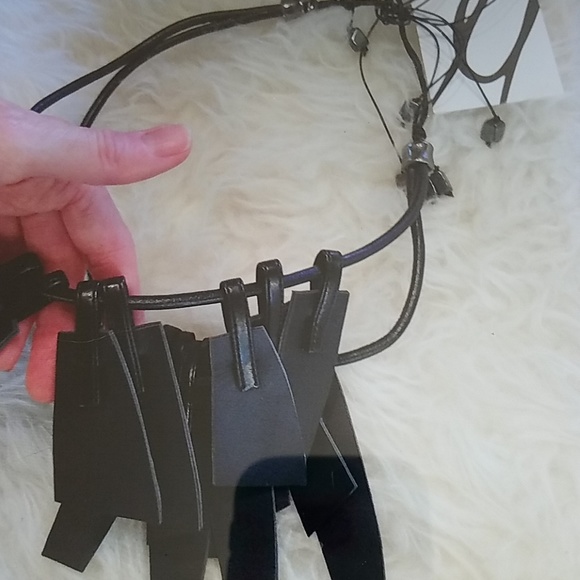 Boho leather and brass bib necklace - Picture 3 of 5